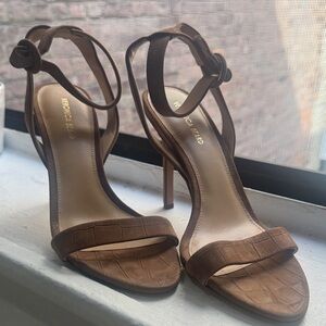 Veronica Beard Croc-Embossed Brown Heels